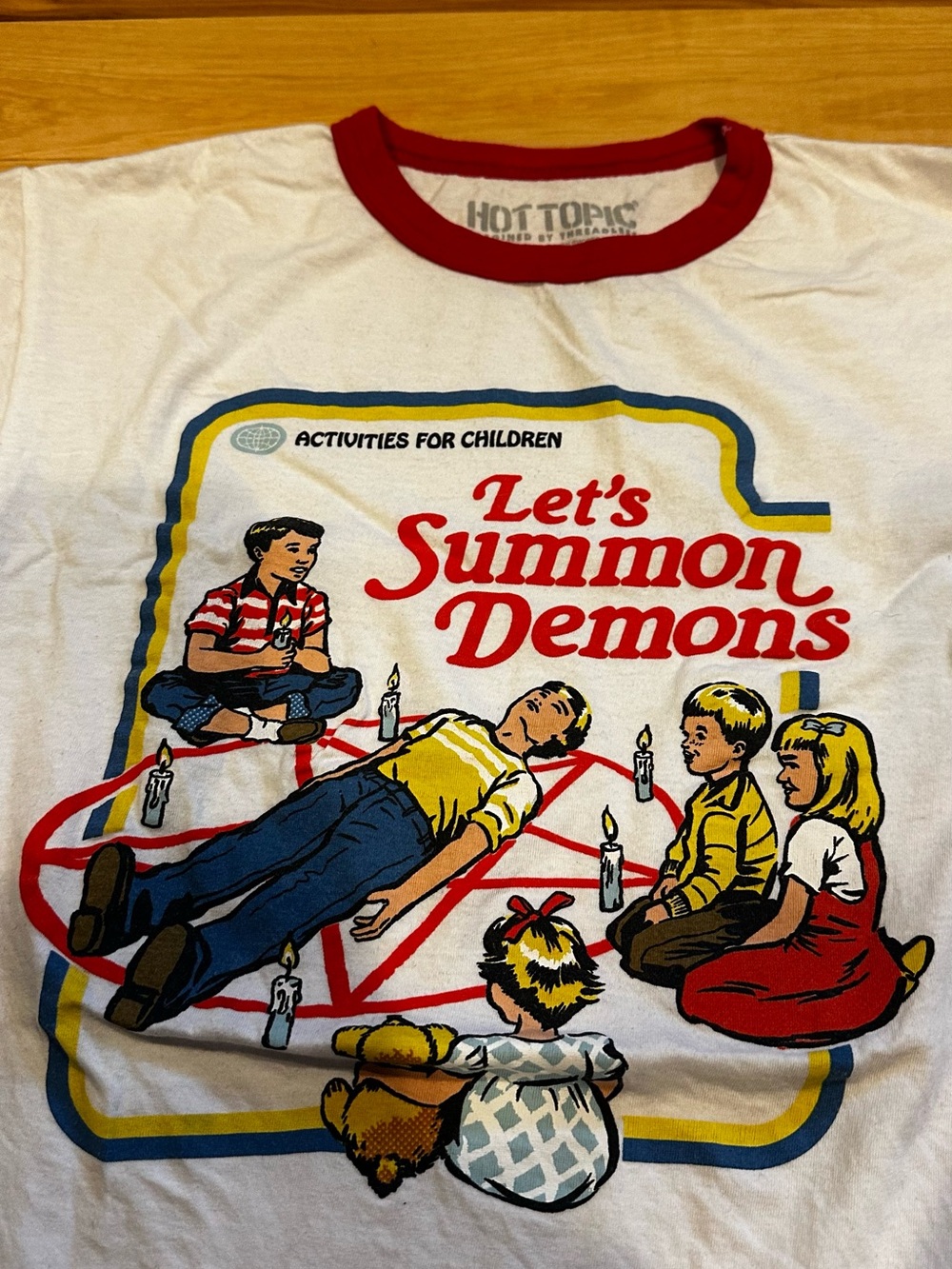 Steven Rhodes Hot Topic women’s "Let's Summon Demons" Ringer Tee - Picture 2 of 3
